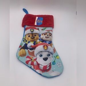 Paw Parol Christmas Stocking 16” Blue With Red Faux Fur NWT